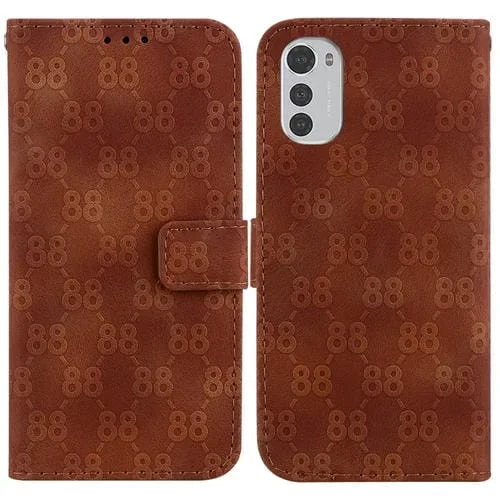 Estuche para Motorola Moto E32 de Cuero en Relieve Doble Forma de 8 (Marrón)