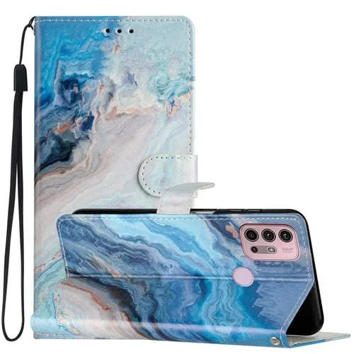 Estuche para Motorola Moto G10 G30 de Cuero con Dibujo Coloreado Mármol Azul