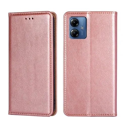 Estuche para Motorola Moto G14 4G de Cuero Magnético con Aceite Brillante (Oro Rosa)