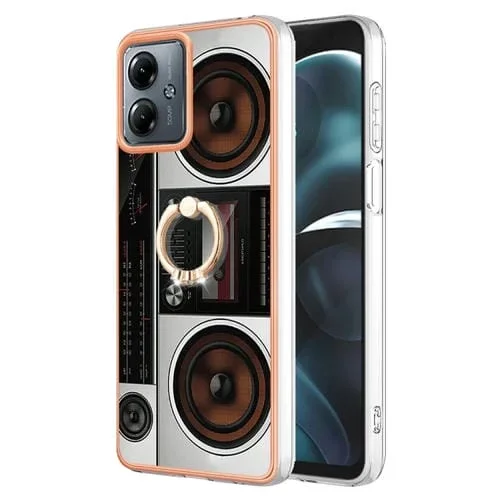 Estuche para Motorola Moto G14 Imd Doble Cara con Galvanoplastia y Soporte Anillo (Radio Retro)