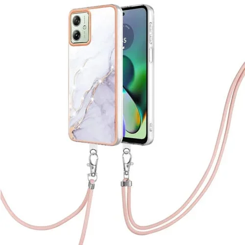 Estuche para Motorola Moto G54 IMD Doble Cara Mármol Galvanizado con Cordón (Blanco)