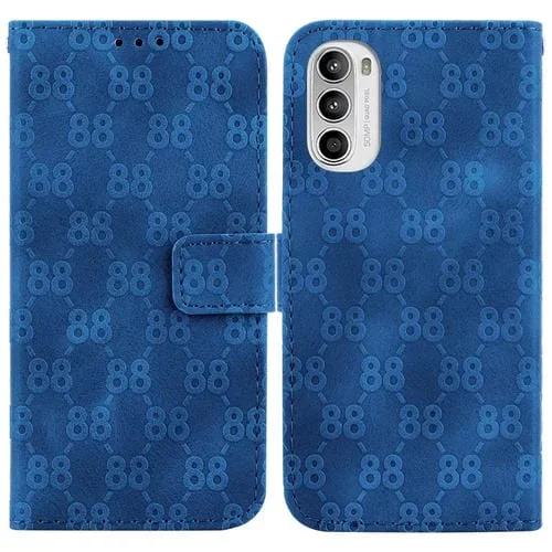 Estuche para Motorola Moto G62 5G de Cuero en Relieve con Doble Forma de 8 (Azul)