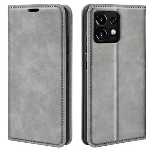 Estuche para Motorola Moto X40 Pro de Cuero con Succión Magnética Piel Retro (Gris)