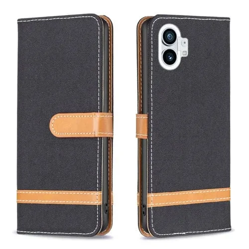 Estuche para Nothing Phone 1 de Cuero con Textura de Mezclilla (Negro)
