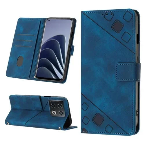 Estuche para OnePlus 10 Pro 5G de Cuero en Relieve con Tacto de Piel (Azul)