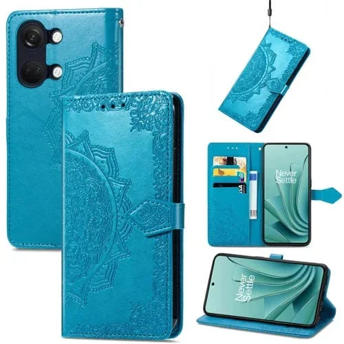 Estuche para OnePlus Ace 2V Mandala Flower de Cuero en Relieve (Azul)
