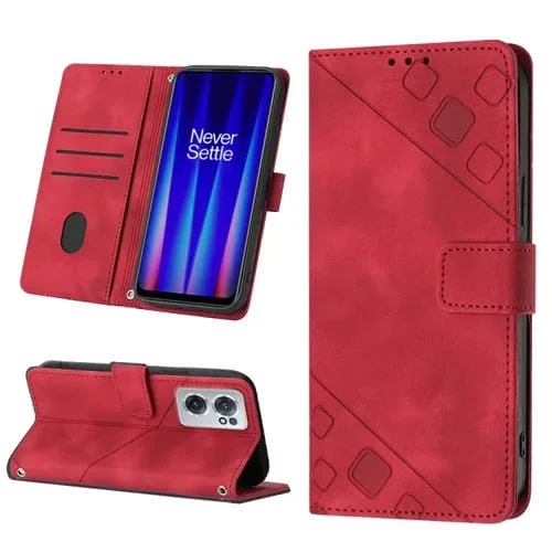 Estuche para OnePlus Nord Ce 2 5G de Cuero en Relieve con Tacto de Piel (Rojo)