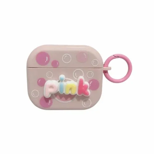 Estuche para PC para Airpods Pro 2 con Diseño de Texto 3D y Tacto Suave (Rosa)