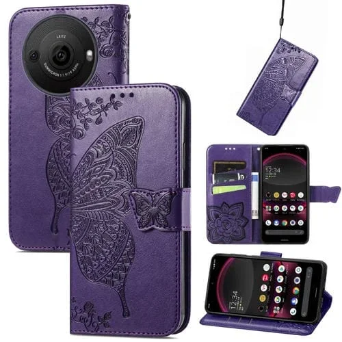 Estuche para Sharp Aquos R8 Pro Butterfly Love Flower en Cuero Relieve (Púrpura)