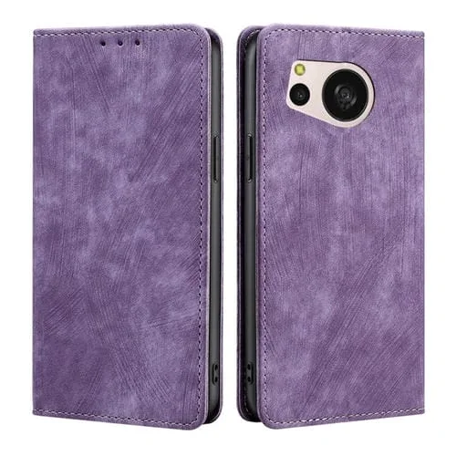 Estuche para Sharp Aquos Sense8 de Cuero Magnético con Cepillo Antirrobo Rfid (Púrpura)