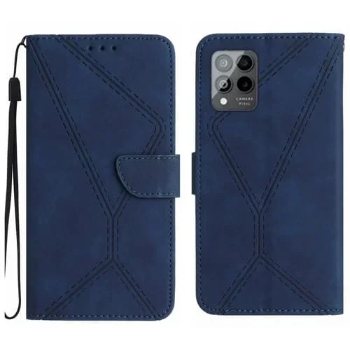 Estuche para T-Mobile T Phone Pro 5G de Cuero con Costuras en Relieve (Azul)