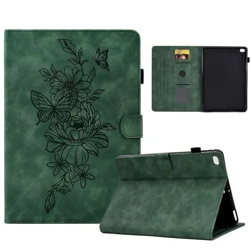 Estuche para Tableta Cuero En Relieve Peony Butterfly para iPad Mini 5/4/3/2/1 (Verde)