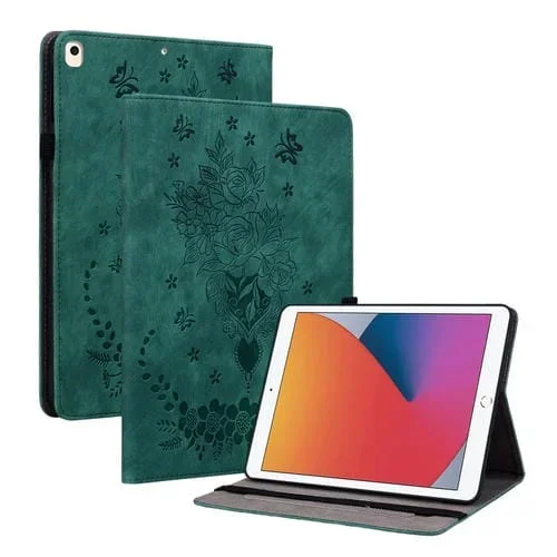 Estuche para Tableta Inteligente Apple iPad 9.7 2018 2017 Air Air 2 Cuero En Relieve Butterfly Rose (Verde)