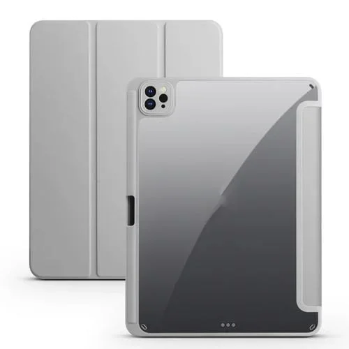 Estuche para Tableta iPad Pro 12.9 Cuero Inteligente 3 Pliegues Acrílico (Gris)