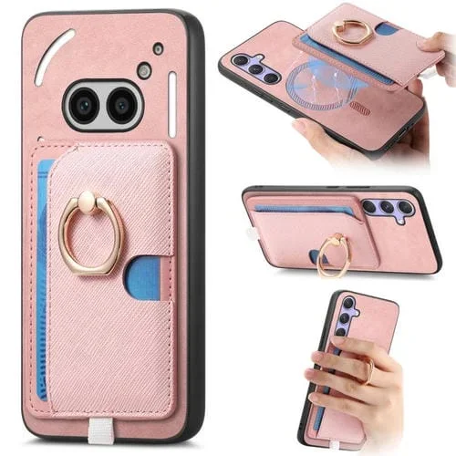 Estuche para Teléfono 2A con Ranuras para Tarjetas y Diseño Retro de Cruz de Cuero (Rosa)