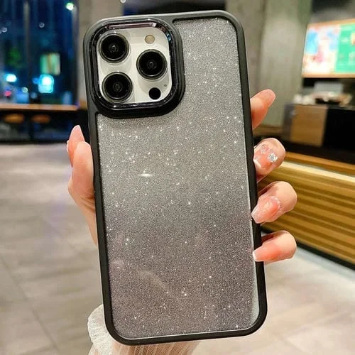 Estuche para teléfono Acrílico para iPhone 15 Plus con Galvanoplastia y Brillo Degradado (Negro)