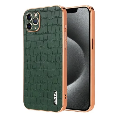 Estuche para Teléfono Azns iPhone 11 Pro Max Cobertura Total Textura Cocodrilo Marco Galvanizado (Verde)