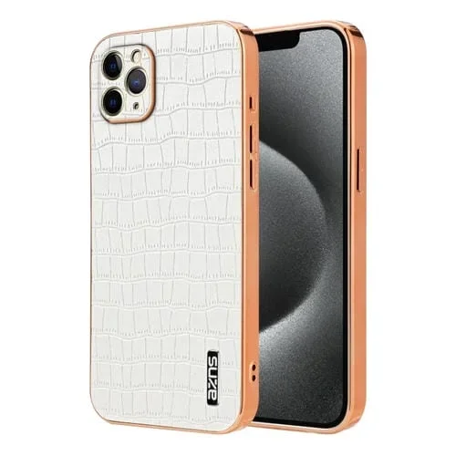 Estuche para Teléfono Azns iPhone 11 Pro Textura de Cocodrilo y Marco Galvanizado (Blanco)