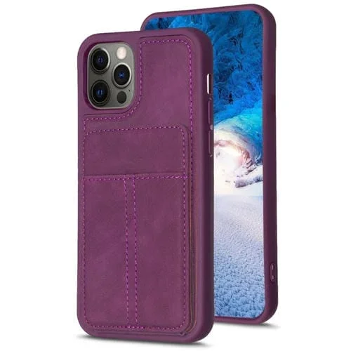 Estuche para Teléfono Bf28 para iPhone 11 Pro con Bolsa para Tarjeta y Soporte (Púrpura Oscuro)