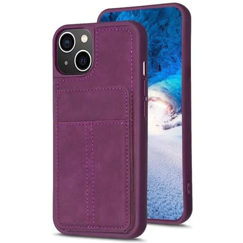 Estuche para Teléfono Bf28 para iPhone 15 con Bolsa para Tarjeta Esmerilada y Soporte (Púrpura Oscuro)