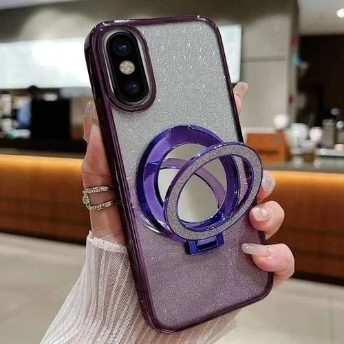 Estuche para Teléfono con Soporte Chapado y Purpurina Degradada Magsafe para iPhone X/Xs (Morado)