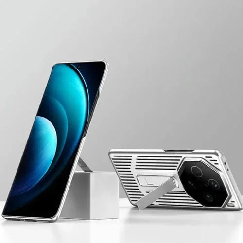 Estuche para Teléfono con Soporte de Refrigeración Extraordinario para Vivo X100 Pro (Blanco Plateado)
