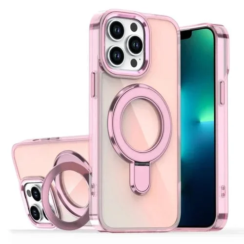 Estuche para Teléfono con Soporte Magsafe iPhone 13 Pro Max Revestimiento Degradado Decoloración (Rosa Transparente)