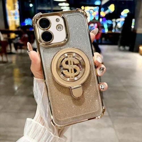 Estuche para Teléfono con Soporte Magsafe y Película para Lente para iPhone 12 (Dorado)