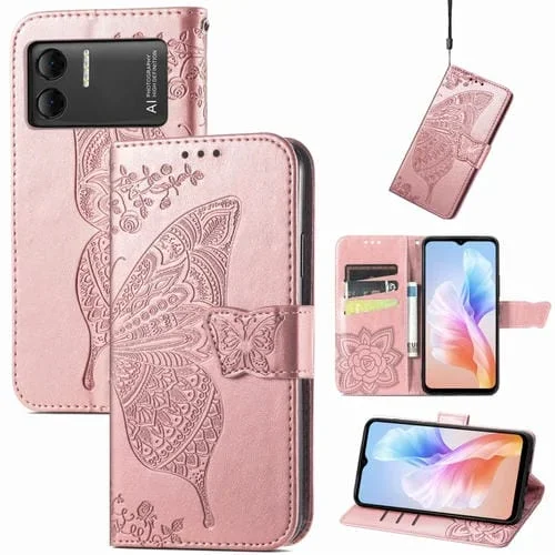 Estuche para Teléfono Doogee X98 Pro y X98 Butterfly Cuero en Relieve (Oro Rosa)