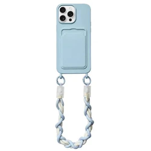 Estuche para Teléfono Dopamina para iPhone 15 Pro Max con Ranura para Tarjeta y Cordón (Azul)