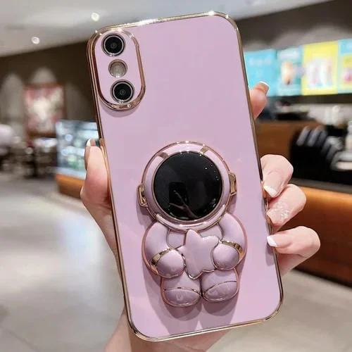 Estuche para Teléfono Embrace Stars iPhone X / Xs con Soporte Astronauta Galvanizado (Púrpura)