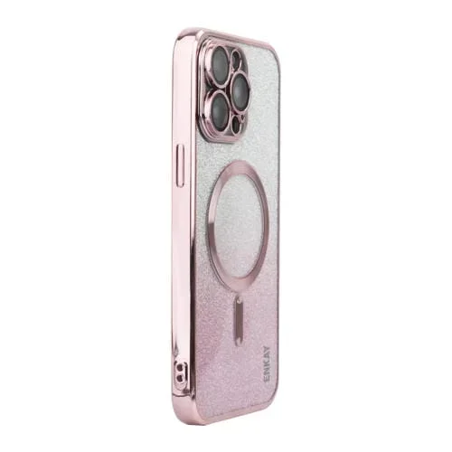 Estuche para Teléfono Enkay Hat-Prince iPhone 15 Pro Max a Prueba de Golpes con Brillo Magnético y Película para Lentes (Rosa)
