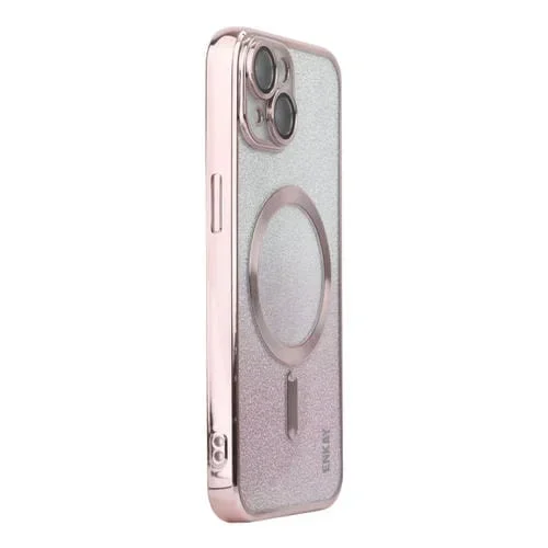 Estuche para teléfono Enkay Hat-Prince para iPhone 15 a prueba de golpes con brillo magnético y Película para Lentes (Rosa)