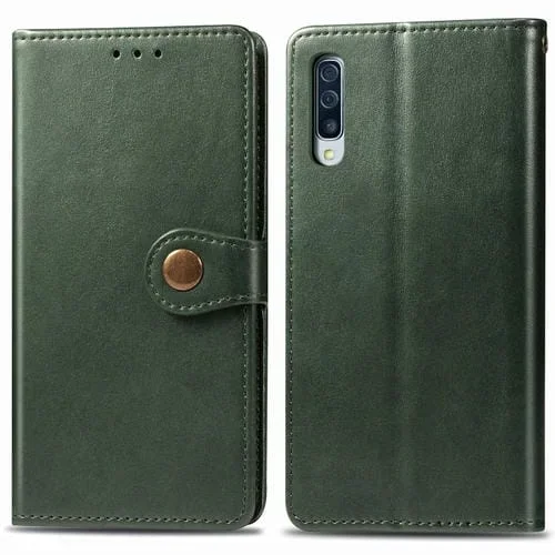 Estuche para teléfono Galaxy A30S con hebilla de cuero, cordón, marco de fotos, ranura para tarjeta, billetera y soporte (Verde)