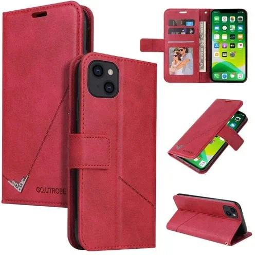 Estuche para Teléfono Gqutrobe iPhone 13 Mini Cuero En Ángulo Recto (Rojo)