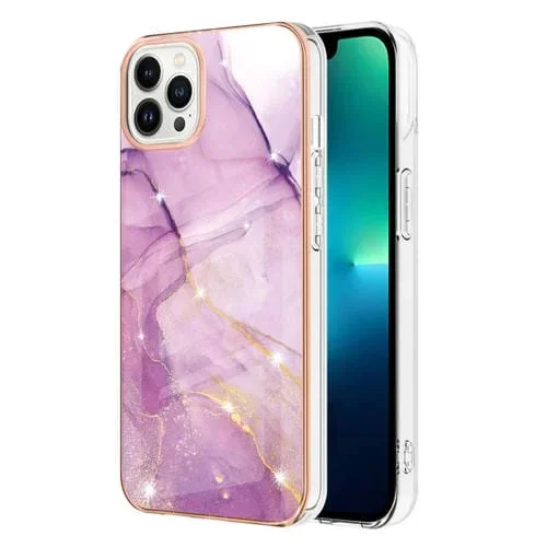 Estuche para Teléfono Imd TPU Doble Cara Patrón Mármol Galvanizado iPhone 15 Pro (Púrpura)