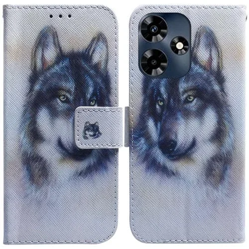 Estuche para Teléfono Infinix Hot 30 de Cuero con Tapa y Dibujo Coloreado (Lobo Blanco)