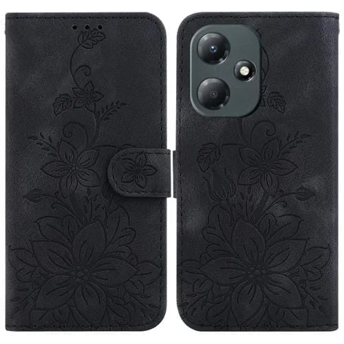 Estuche para Teléfono Infinix Hot 30 Play X6835 Cuero con Relieve de Lirio (Negro)