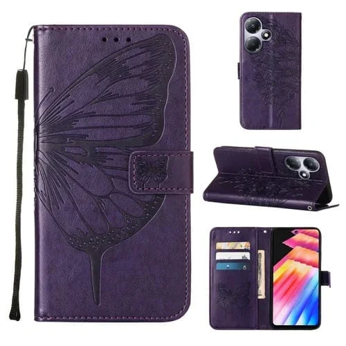Estuche para Teléfono Infinix Hot 30 Play X6835 cuero Mariposa en Relieve (Púrpura Oscuro)