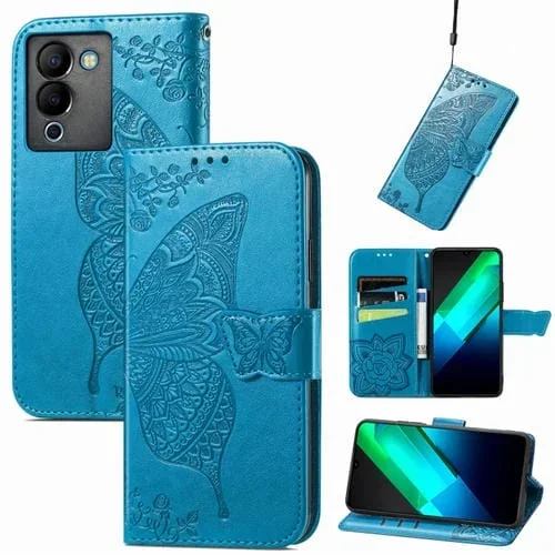 Estuche para teléfono Infinix Note 12 G96 Butterfly Love Flower Cuero en Relieve (Azul)