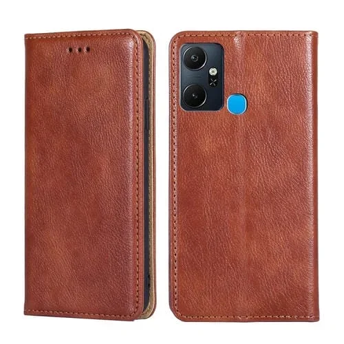 Estuche para Teléfono Infinix Smart 6 Plus Cuero Magnético Color Sólido (Marrón)