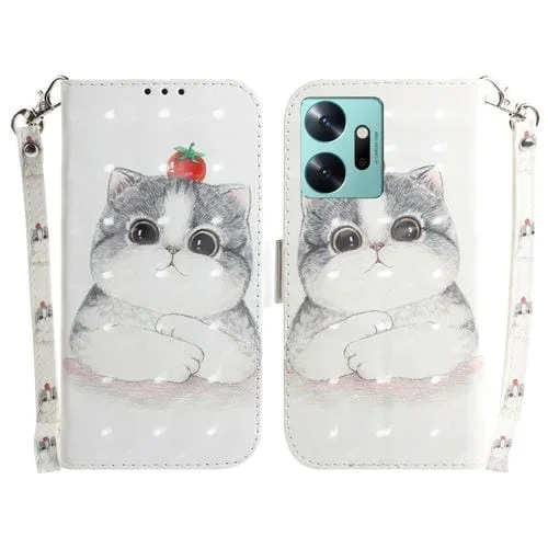Estuche para Teléfono Infinix Zero 20 / X6821 Cuero con Tapa Horizontal 3D (Gato Lindo)