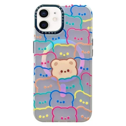 Estuche para Teléfono iPhone 11 IMD Magsafe Esmerilado Doble Capa (Osos Apilables)