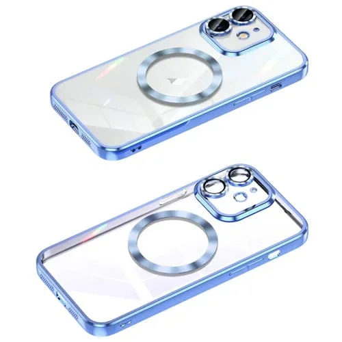 Estuche para teléfono iPhone 11 Magsafe Cd Texture marco de Lente de metal cobertura total (Azul)