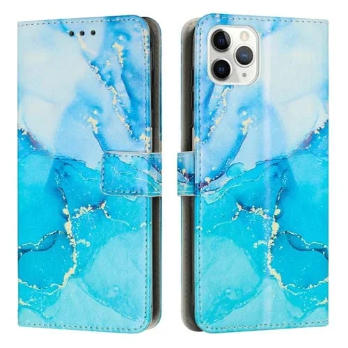 Estuche para Teléfono iPhone 11 Pro Cuero Patrón Mármol Pintado (Azul Verde)