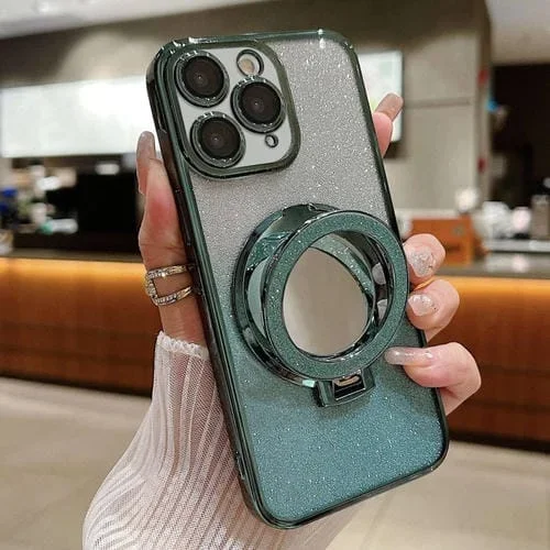 Estuche para Teléfono iPhone 11 Pro Magsafe con Soporte Espejo Plateado y Brillo Degradado (Verde)