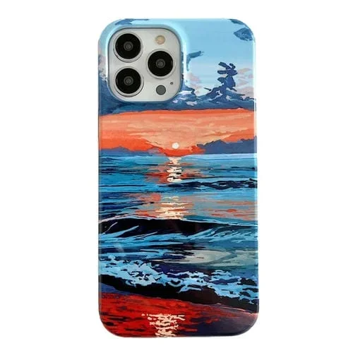 Estuche para Teléfono iPhone 11 Pro Max 2 En 1 con Patrón Mar y Pintura al Óleo Desmontable (Azul)