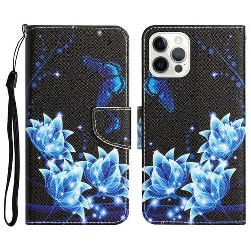 Estuche para teléfono iPhone 11 Pro Max cuero con dibujo coloreado (Mariposa Azul)