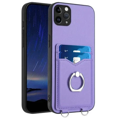 Estuche para Teléfono iPhone 11 Pro Max R20 Soporte Tarjeta Anillo (Púrpura)