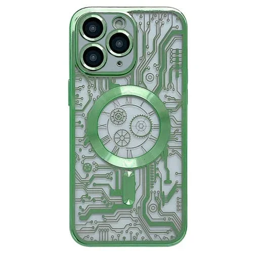 Estuche para teléfono iPhone 11 Pro Patrón de Placa de Circuito Electrochapado Magsafe (Verde)